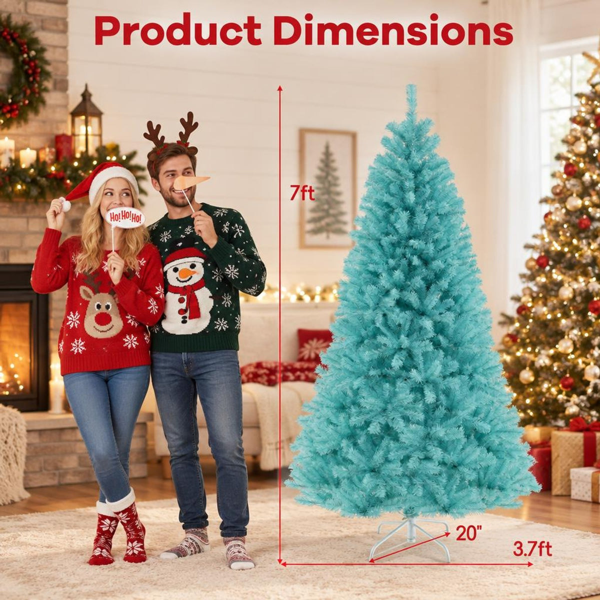 Airfind 6/7 FT Blue Artificial Christmas Tree with 280/380 Warm White LED Lights and Foldable Metal Stand-7 ft, Blue