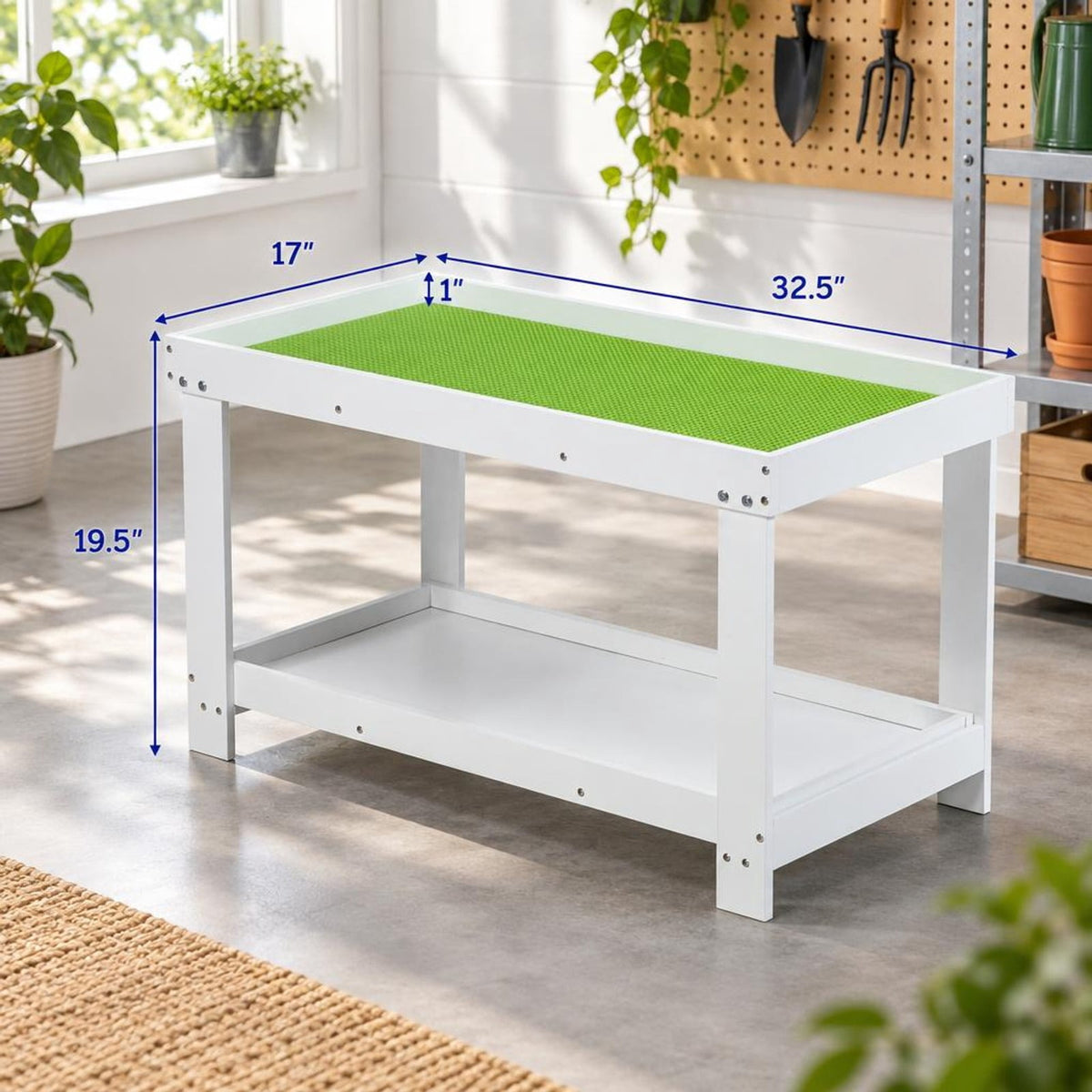 AIRFIND Kids Activity Table with Removable Top and Building Block Board, Hidden Toy Storage and Lower Shelf, 32.5 in Pine, White