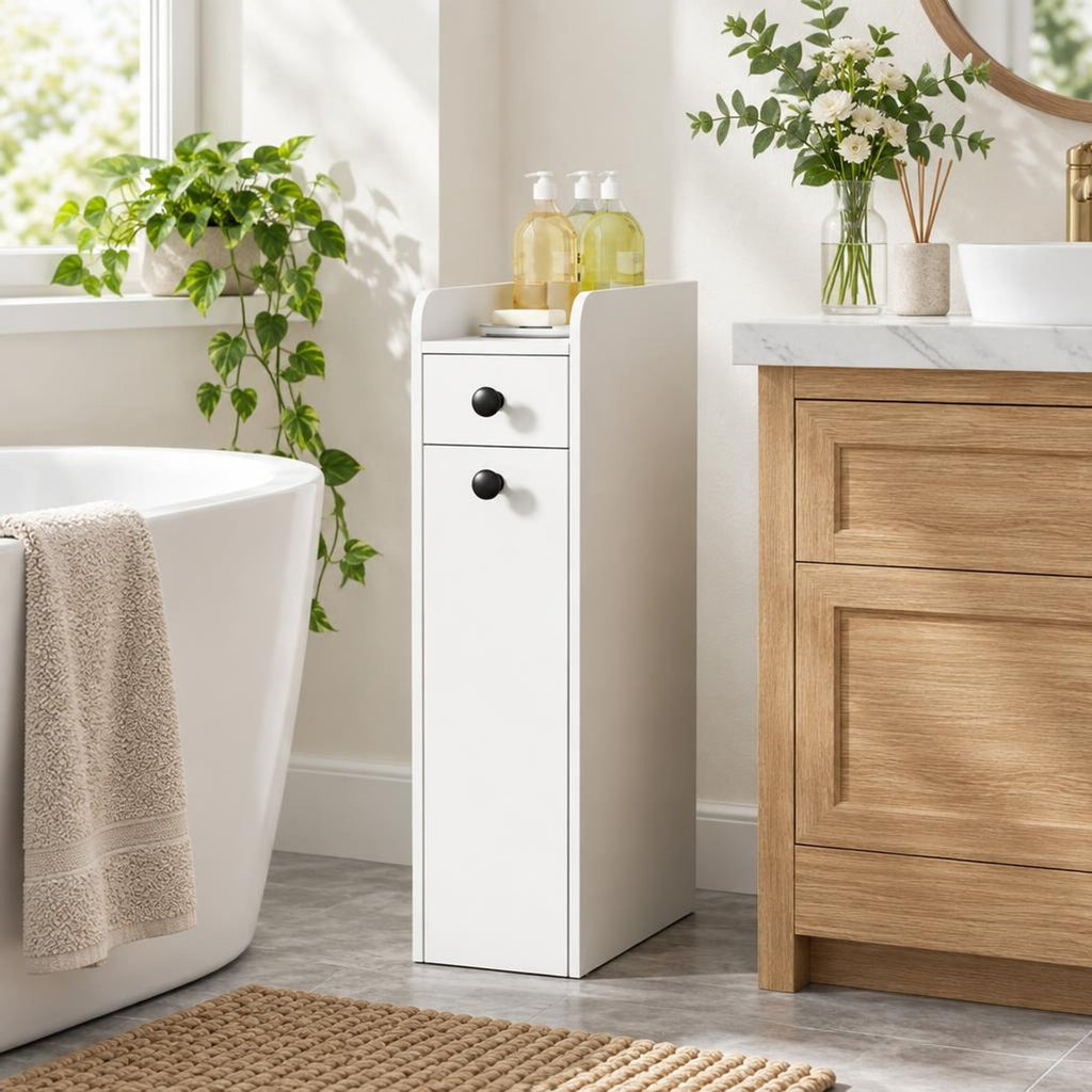 Airfind Small Bathroom Storage Cabinet 4-Tier with Slide Out Drawers on Casters, 66 lbs Capacity, MDF Frame, 16 Inch x 7 Inch x 27.5 Inch Drawer Footprint