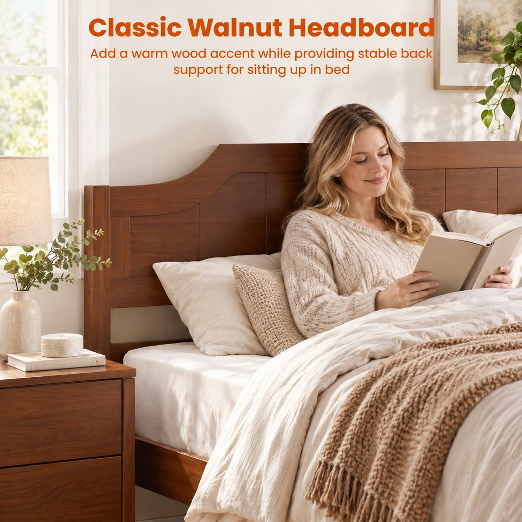 Airfind Full Size Solid Wood Platform Bed Frame with Headboard in Walnut, 440 lbs Capacity, 79.5 x 58 x 39 Bed Platform Footprint, Walnut