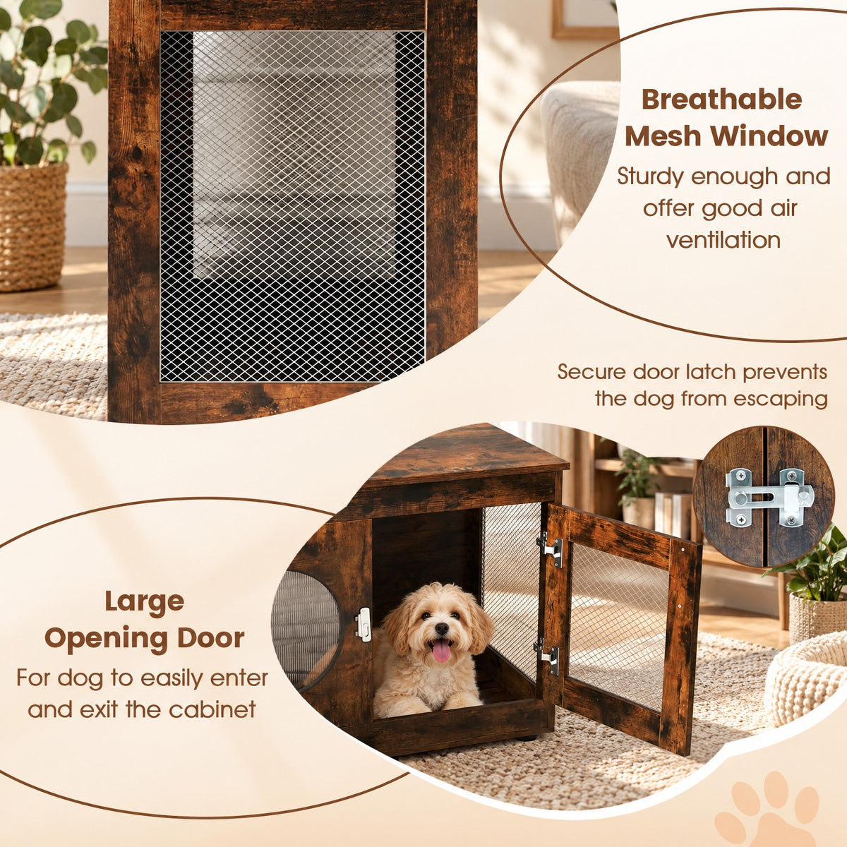 Airfind Furniture Style Dog Crate for Small and Medium Dogs with Translucent Window and Lockable Door, 88 lbs Capacity, Brown