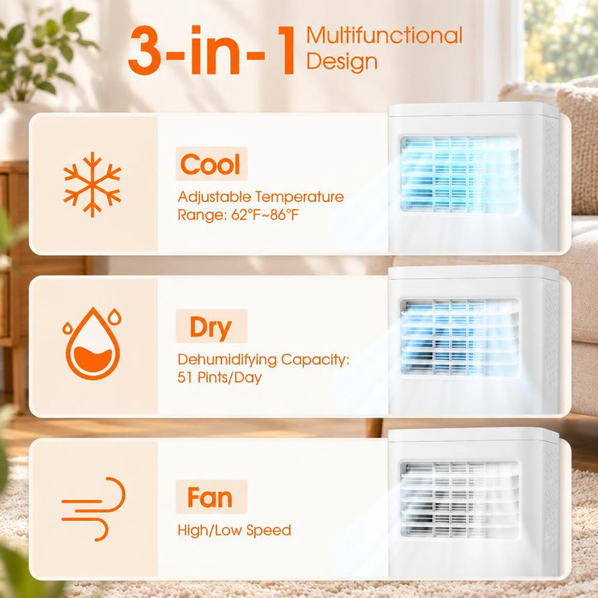 Airfind 10000 BTU (ASHRAE) 6000 BTU (SACC) Portable Air Conditioner with Dehumidifier and Fan Modes, Remote Control, Cools up to 350 Sq.Ft, White