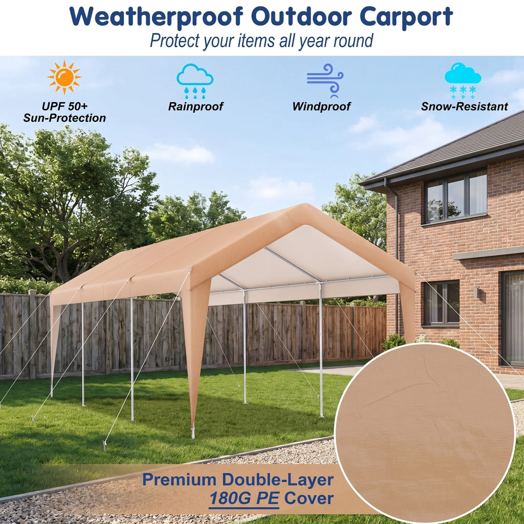 Airfind 10 x 20 Feet Patio Heavy Duty All-Weather Carport, Double-Layer 180G PE Galvanized Steel Frame, 10 x 20 x 9.4 ft Footprint, Yellow
