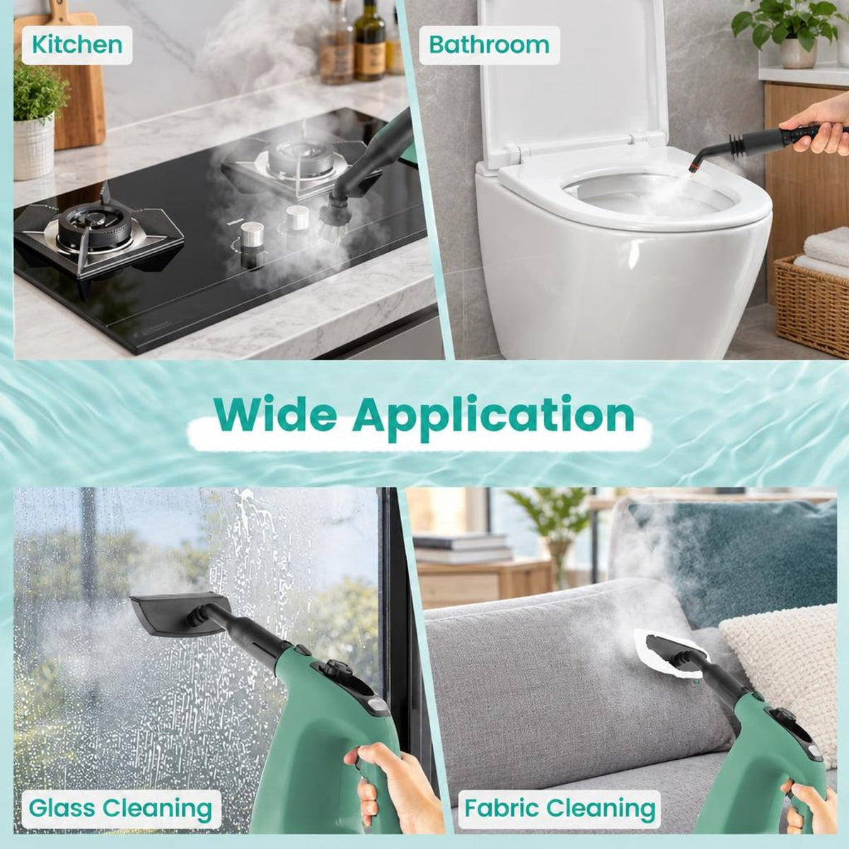 Airfind 1400W Handheld Steam Cleaner with 14-Piece Accessory Kit and Child Lock, PP Frame, 13 x 5 x 9.5 Footprint, Green