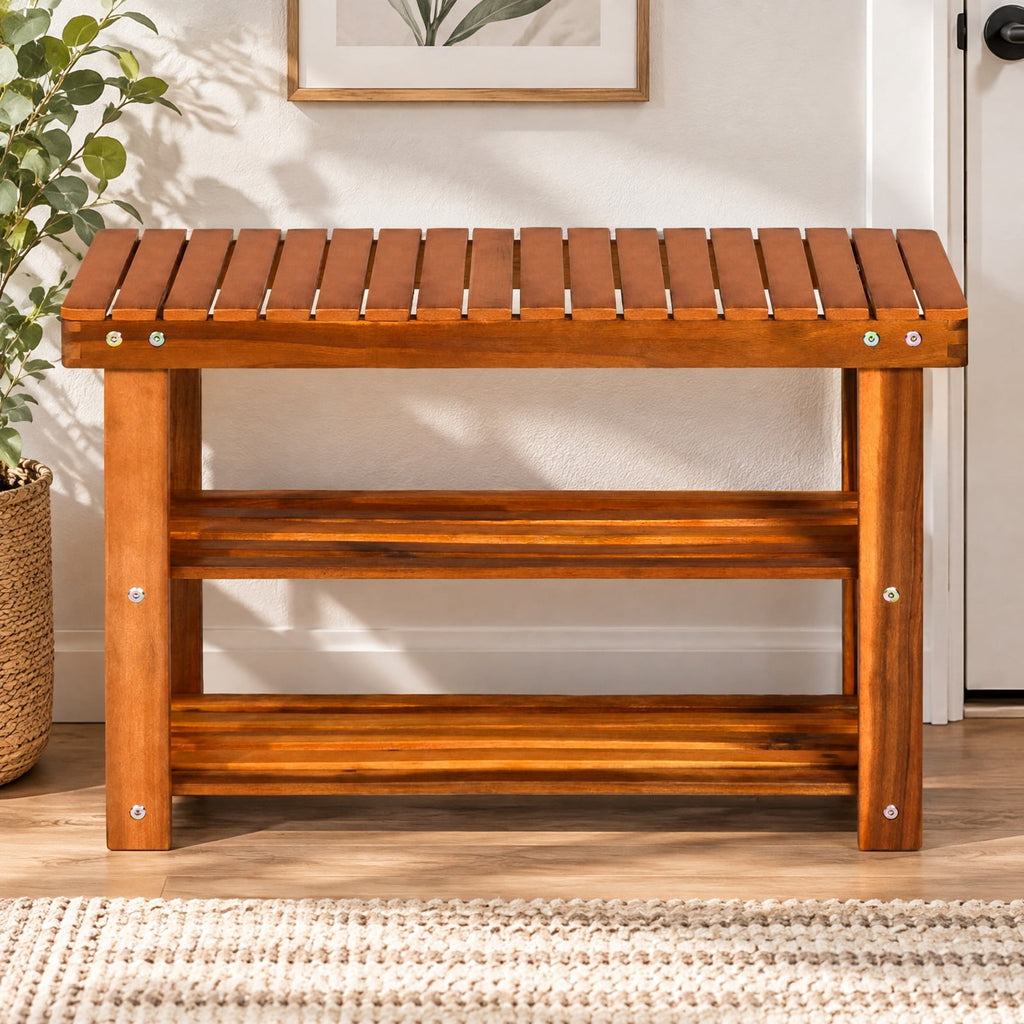 Airfind Freestanding Wood Bench with 3, 180 lbs Capacity, Acacia wood, 27.5 Inch x 11 Inch x 17.5 Inch (L x W x H) Weight: 10 lbs, Wood