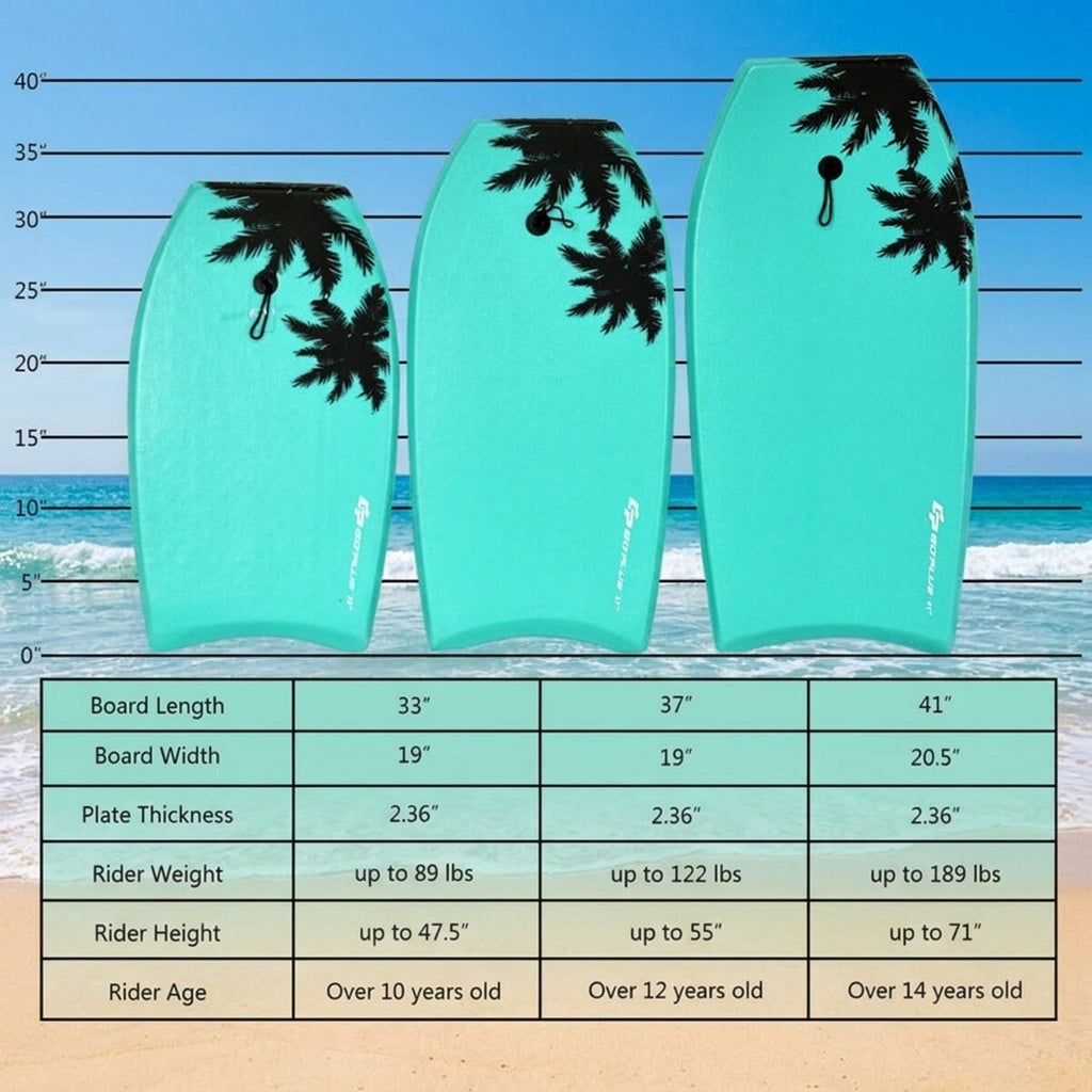 Airfind 33 Inch XPE Bodyboard for Kids ¡ª Soft Deck, EPS Core, HDPE Slick Bottom with Twin Channels, Crescent Tail, Coiled Leash Included (Green)