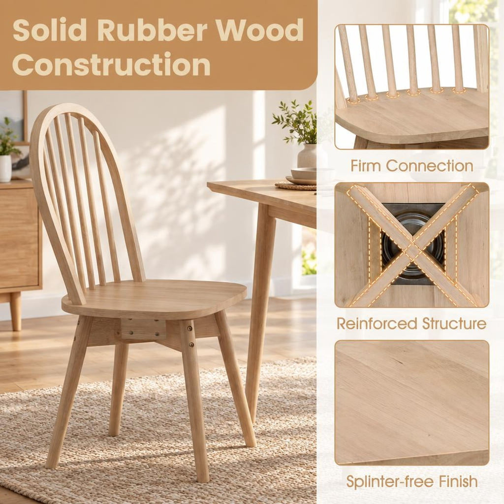 Airfind Dining Chairs, Swivel Windsor, Set of 2 with Solid Rubber Wood Frame, Chair 330 lbs Capacity, Rubber Wood Frame, 17.5 Inch x 21 Inch x 36 Inch, Natural