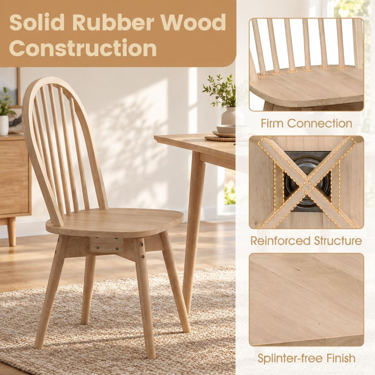 Airfind Dining Chairs, Swivel Windsor, Set of 2 with Solid Rubber Wood Frame, Chair 330 lbs Capacity, Rubber Wood Frame, 17.5 Inch x 21 Inch x 36 Inch, Natural