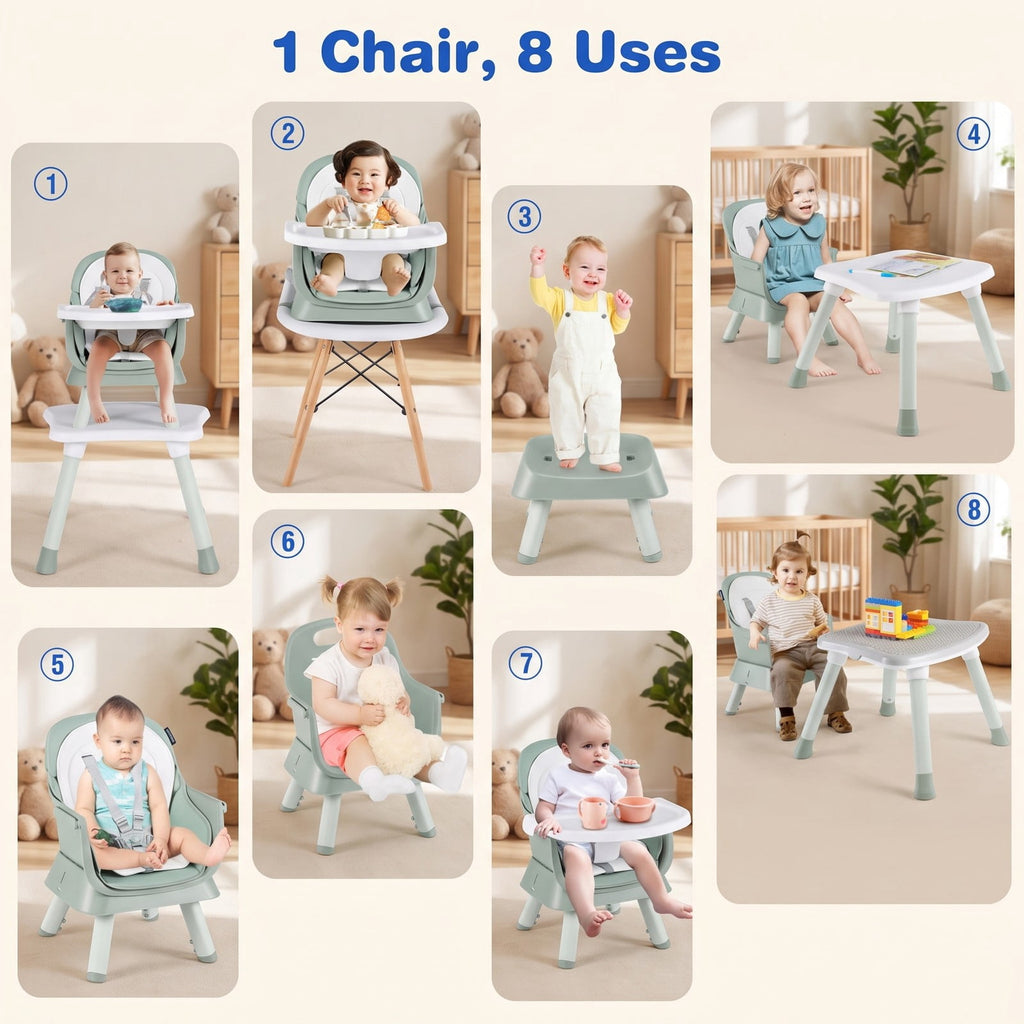 Airfind 6-in-1 Convertible Baby High Chair with Adjustable Removable Tray, 55 lbs, Model AD10030LV