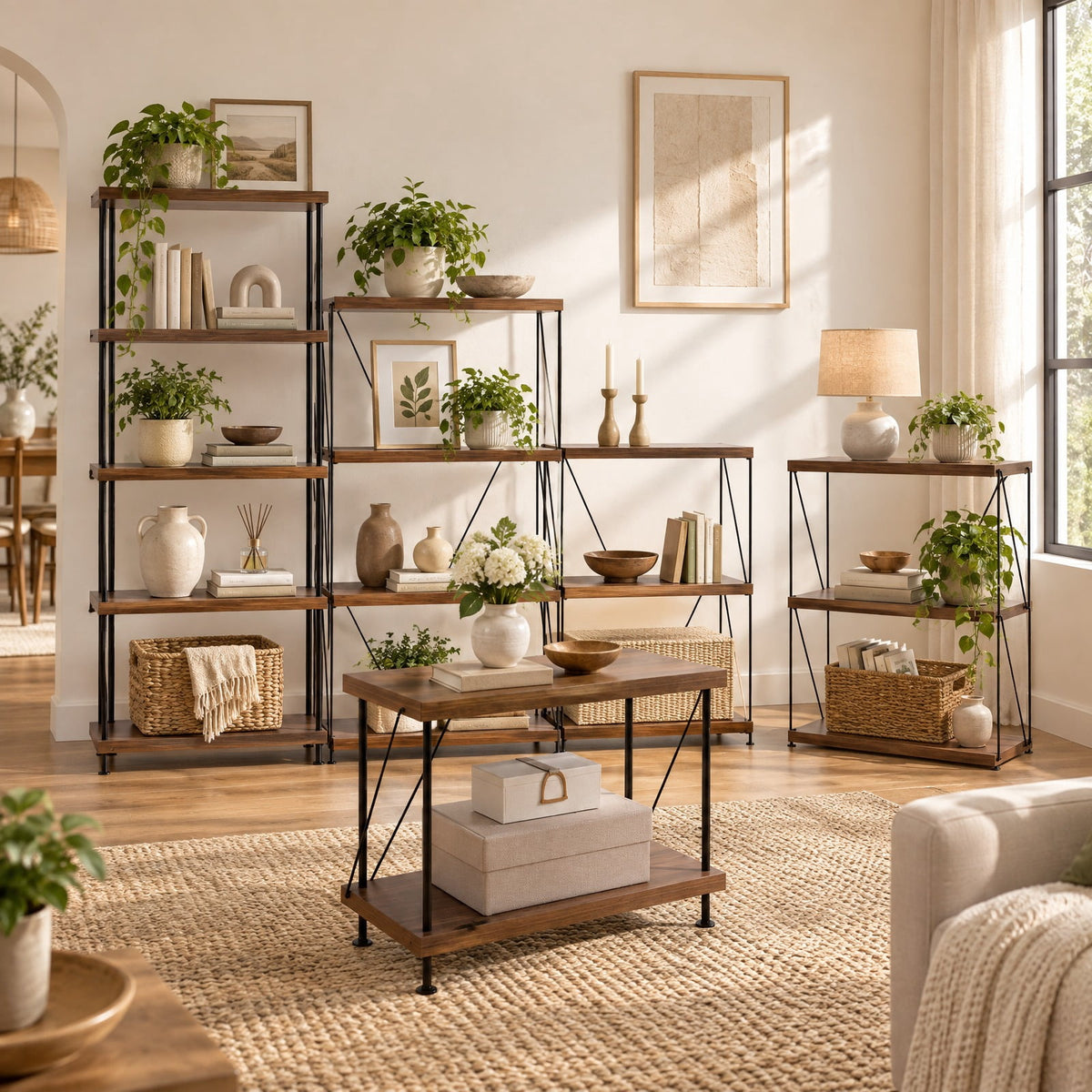 Airfind 2/3/4/5-Tier Multipurpose Display Rack with Metal Frame-2, 45 lbs Capacity, MDF Metal 2-tier: Frame, Walnut