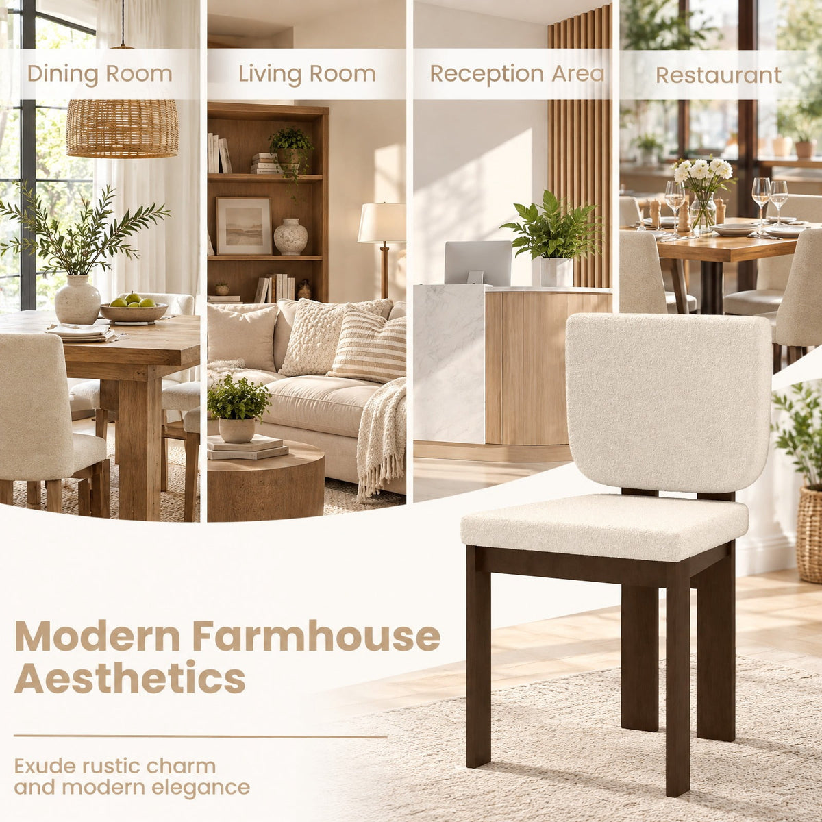 Airfind Wooden Dining Chair Set of 2 with Rubber Wood Leg for Home Office Living Room, Chair 265 lbs Capacity, Rubber Wood Sherpa Sponge Frame