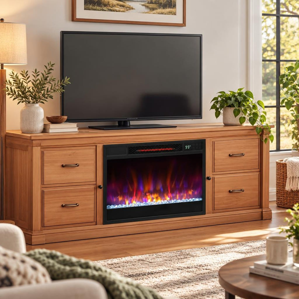 Airfind 23 Inch 1500W Recessed Electric Fireplace Insert with Remote Control, Metal Tempered Glass PS Frame, Black