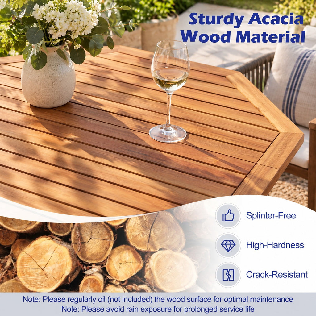Airfind Acacia Wood Outdoor Folding Dining Table for 4 Octagonal with Slatted Tabletop, 37.5 Inch x 37.5 Inch x 29.5 Inch Folding Footprint, Wood