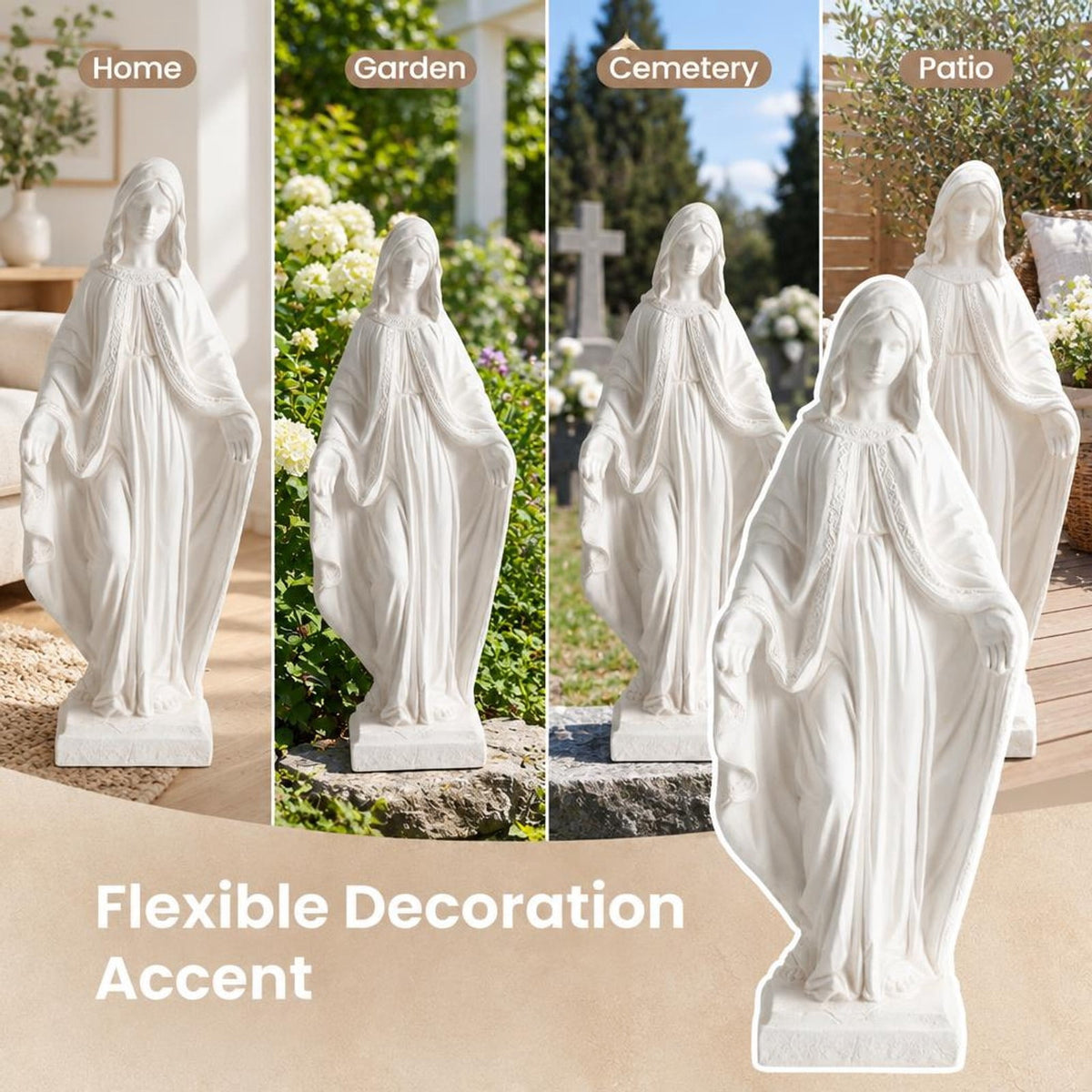 Airfind 31.5 Inch Virgin Mary Statue with Aged Finish for Yard Patio, Magnesium Oxide Fiber Filaments Frame, 8.5 x 8.5x 31.5 Footprint, White