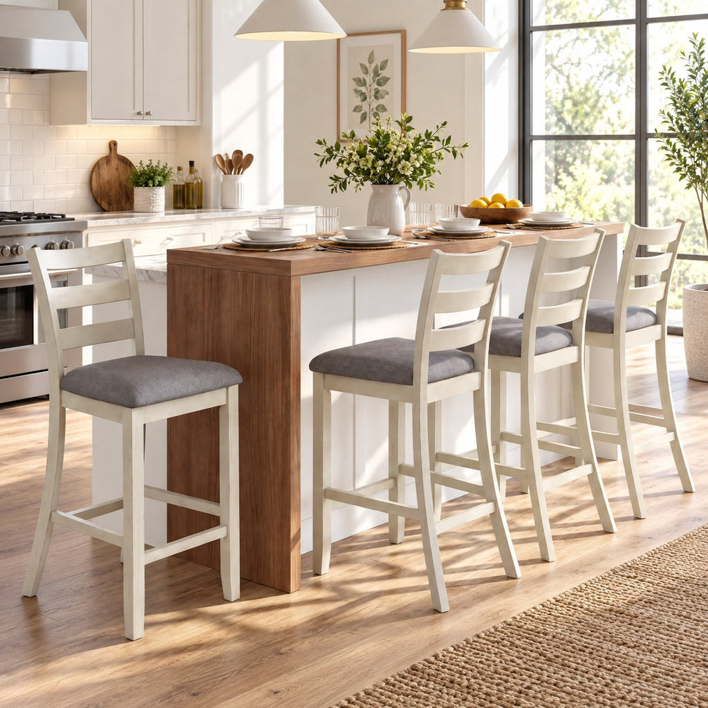 Airfind s Counter Height Chairs, 4 Piece, with Fabric Seat and Rubber Wood Legs, 353 lbs Capacity, Rubber wood linen fabric foam Frame, Beige