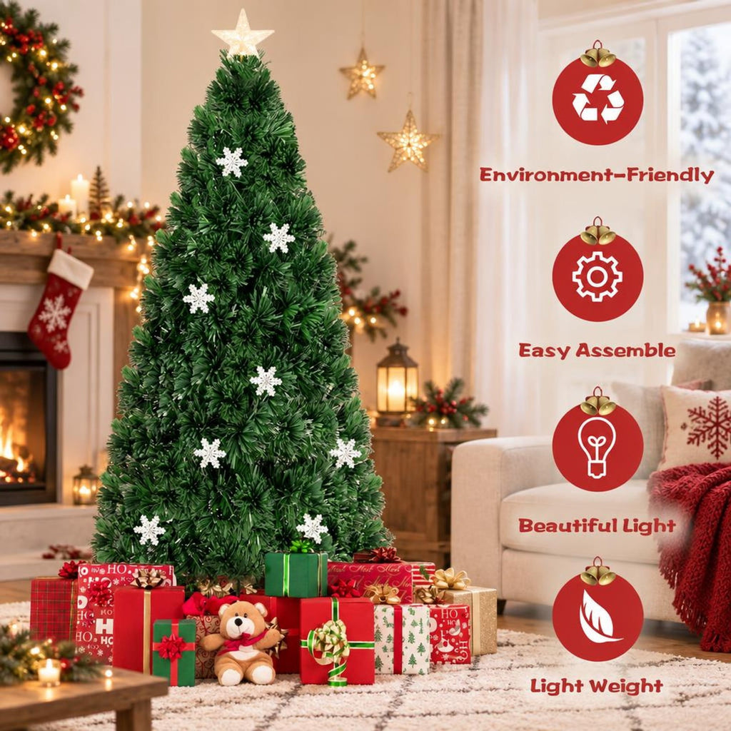 Airfind LED Optic Artificial Christmas Tree with Snowflakes-6 Feet, PVC Frame, 2.4 x 5 (Diameter x H) Height: 5 ft Weight: About 8 lbs Footprint