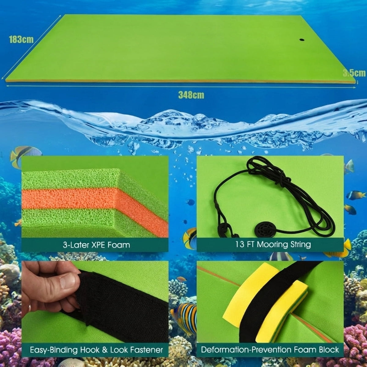 Airfind Oversized Inflatable Pool Float for Adults with Ultra-Soft Flocked Surface and Dual Air Chambers plus Patch Kit and Storage Bag for Lake and Swimming Pool Lounging, Green