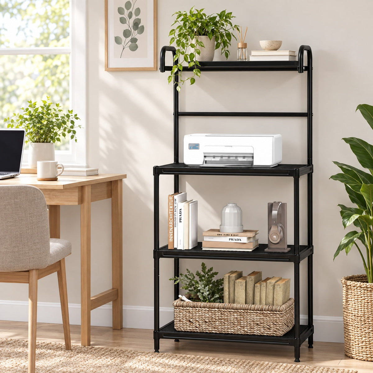 Airfind 4-Tier Kitchen Microwave Storage Rack with Metal Shelves, 55 lbs Capacity, Iron Frame, 23.5 x 13.5 x 53.5 Footprint, Black