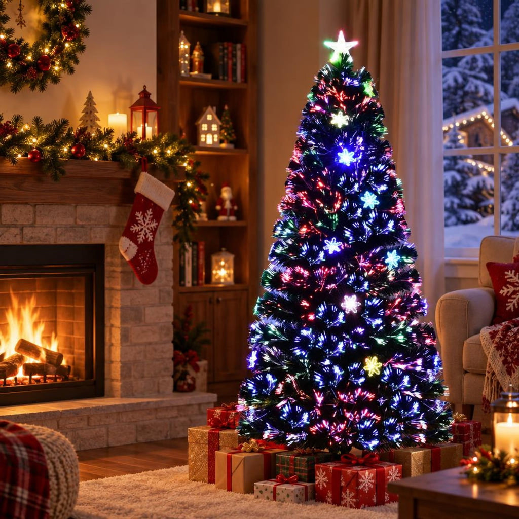 Airfind LED Optic Artificial Christmas Tree with Snowflakes-6 Feet, PVC Frame, 2.4 x 5 (Diameter x H) Height: 5 ft Weight: About 8 lbs Footprint