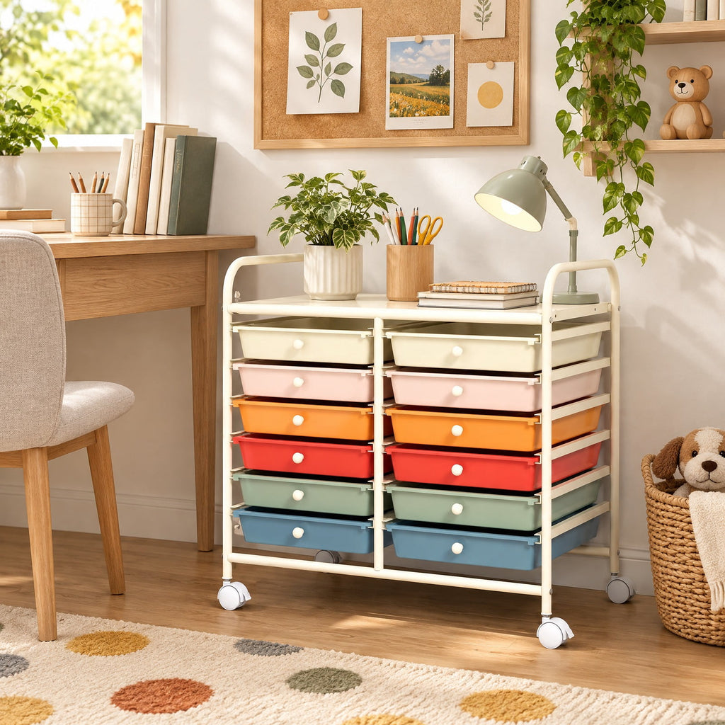 Airfind 12 Drawers Rolling Storage Cart for Home and Office, Steel Frame, 25inx15inx 34in Footprint, of frame White