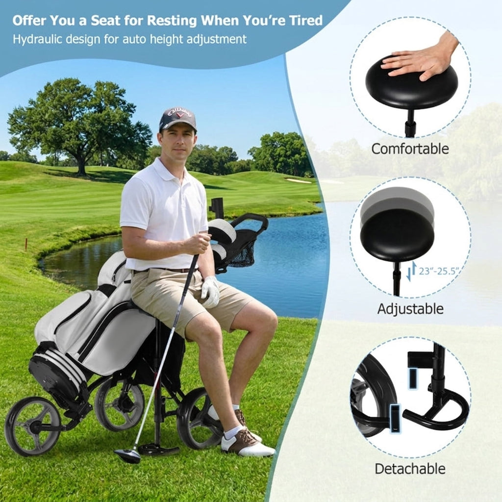Airfind 3-Wheel Folding Push Cart with Adjustable Handle, Cushioned Seat and Quick Brake, Gray
