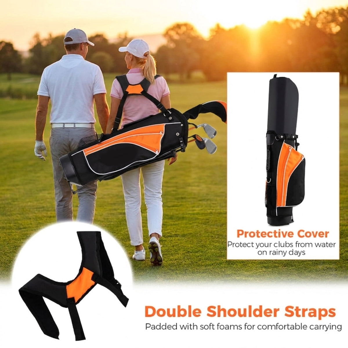 Airfind 5-Piece Junior Golf Club Set for Kids Age 11 to 13 with Stand Bag and Headcover, Orange