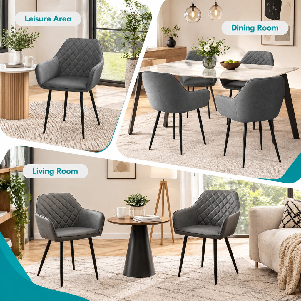 Airfind Leisure Dining Chair Set of 2 with Curved Backrest and Wide Seat, 330 lbs Capacity, Fabric Metal Frame, 23.5 x 21.5 x 33 Footprint, Gray
