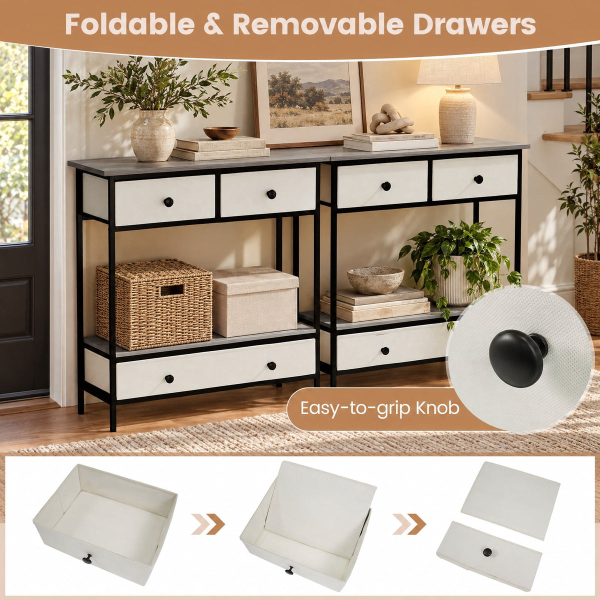 Airfind Farmhouse Console Table with Open Storage Shelf for Hallway, 66 lbs Capacity, Engineered Wood Metal Frame, 32 x 12 x 34 Footprint, Gray