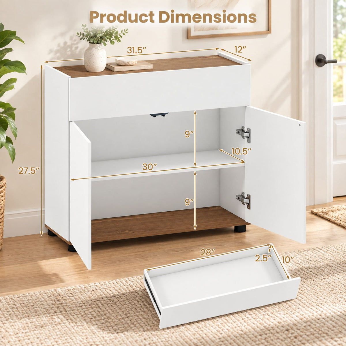 Airfind Sideboard Buffet Cabinet with Storage Wooden Kitchen Storage Cabinet, 44 lbs Capacity, Engineered Wood MDF PP Frame, White