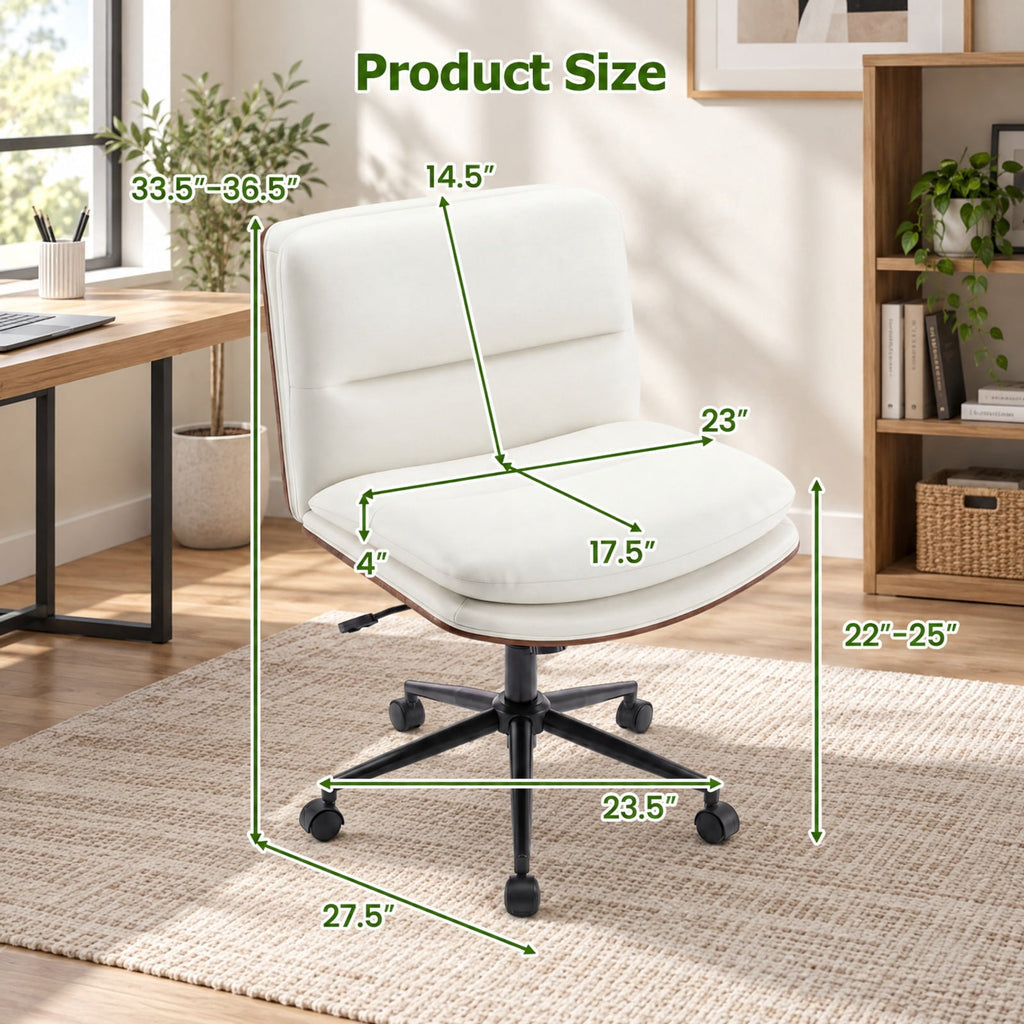 Airfind Armless Office Chair with Curved Backrest and Padded Seat, 245 lbs Capacity, Faux Leather Sponge Metal Plywood Frame, White