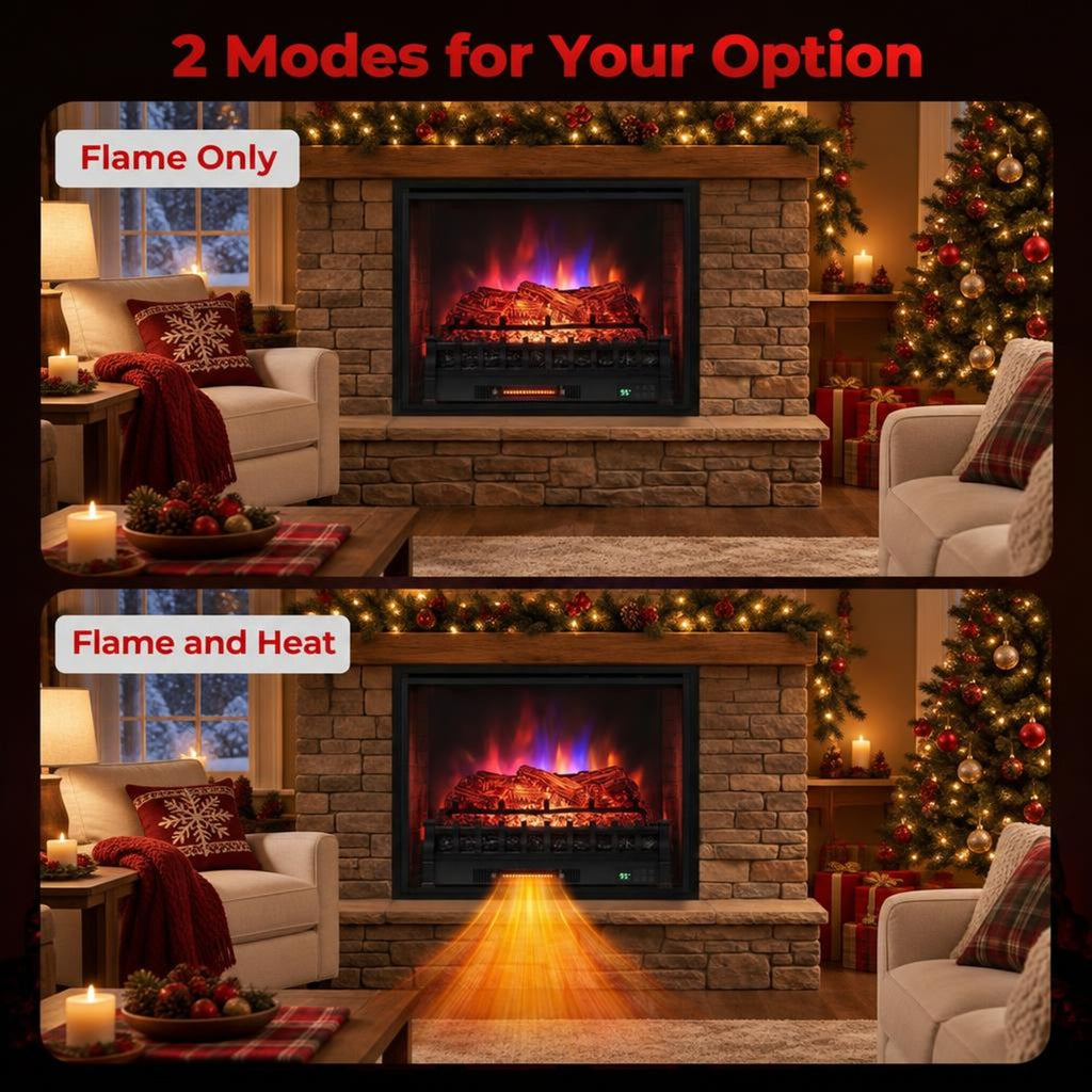 Airfind 26 Inch WiFi Infrared Quartz Electric Fireplace Insert Logs Heater with Realistic Pinewood Logs, Cold-rolled Steel ABS Resin Frame, Black