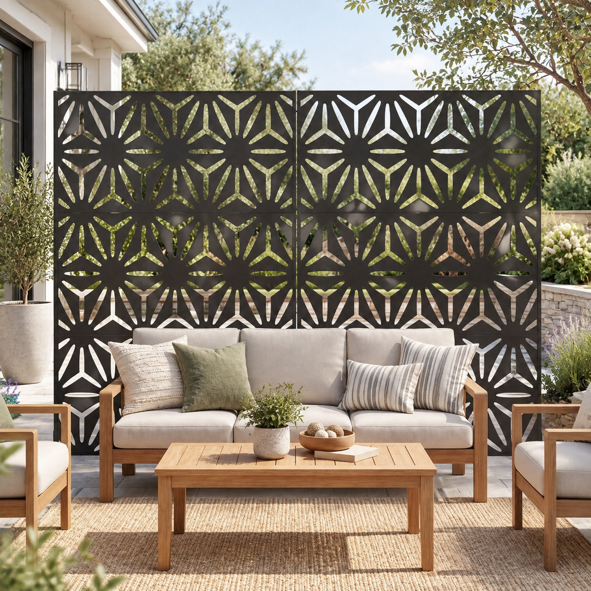 Airfind 72H x 48W Freestanding Fence Panel with Stand and Expansion Bolts, Metal Frame, 48 x 16 x 72 Footprint, Black