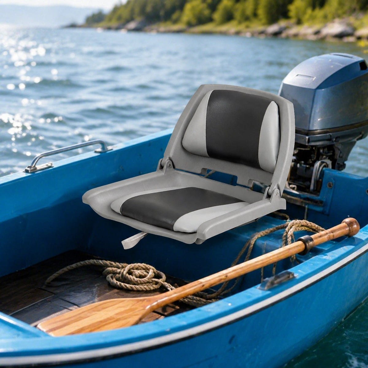 Airfind Folding Low Back Boat Seat with Marine Grade PVC and Sturdy PP Frame for Fishing Boats Pontoons and Marine Cabin Seating, White