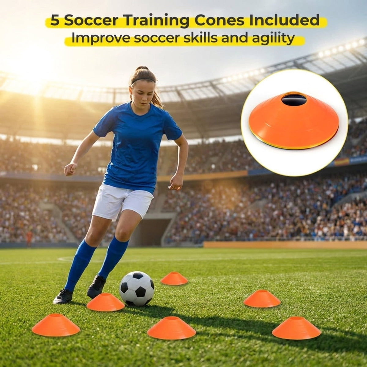 Airfind Backyard Soccer Goal with Ground Anchors Practice Cones, White