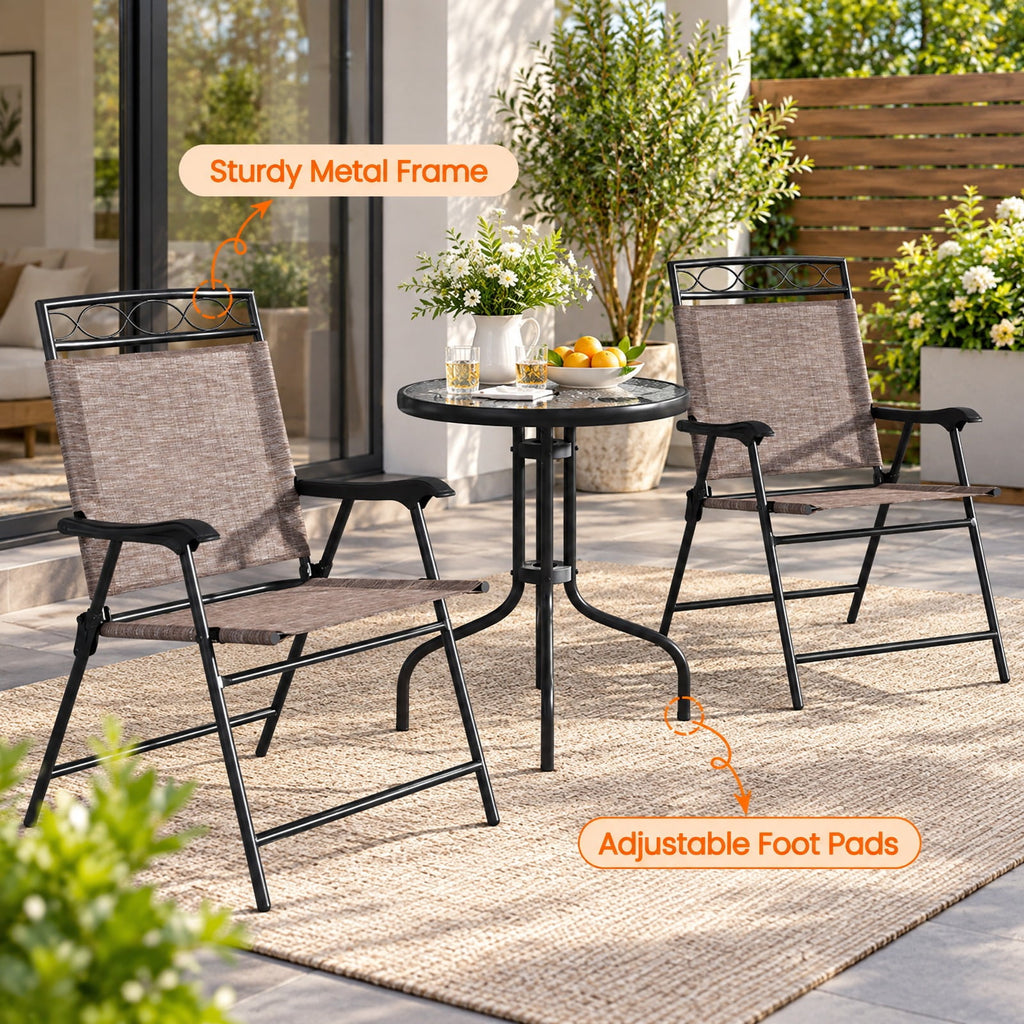 Airfind 3 Pieces Outdoor Bistro Dining Furniture Set with 1.57 Inch Umbrella Hole, 135 lbs Capacity, Fabric Metal Tempered Glass Frame