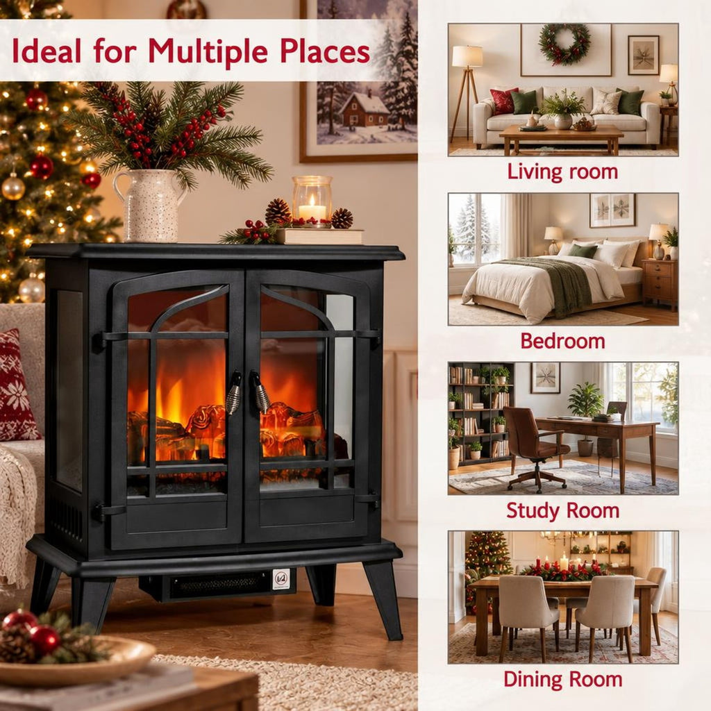 Airfind 25 Inch Freestanding Electric Fireplace Heater with Realistic Flame effect, Iron Frame, 25in x 15in x 28.5in (L x W x H） Footprint, Black