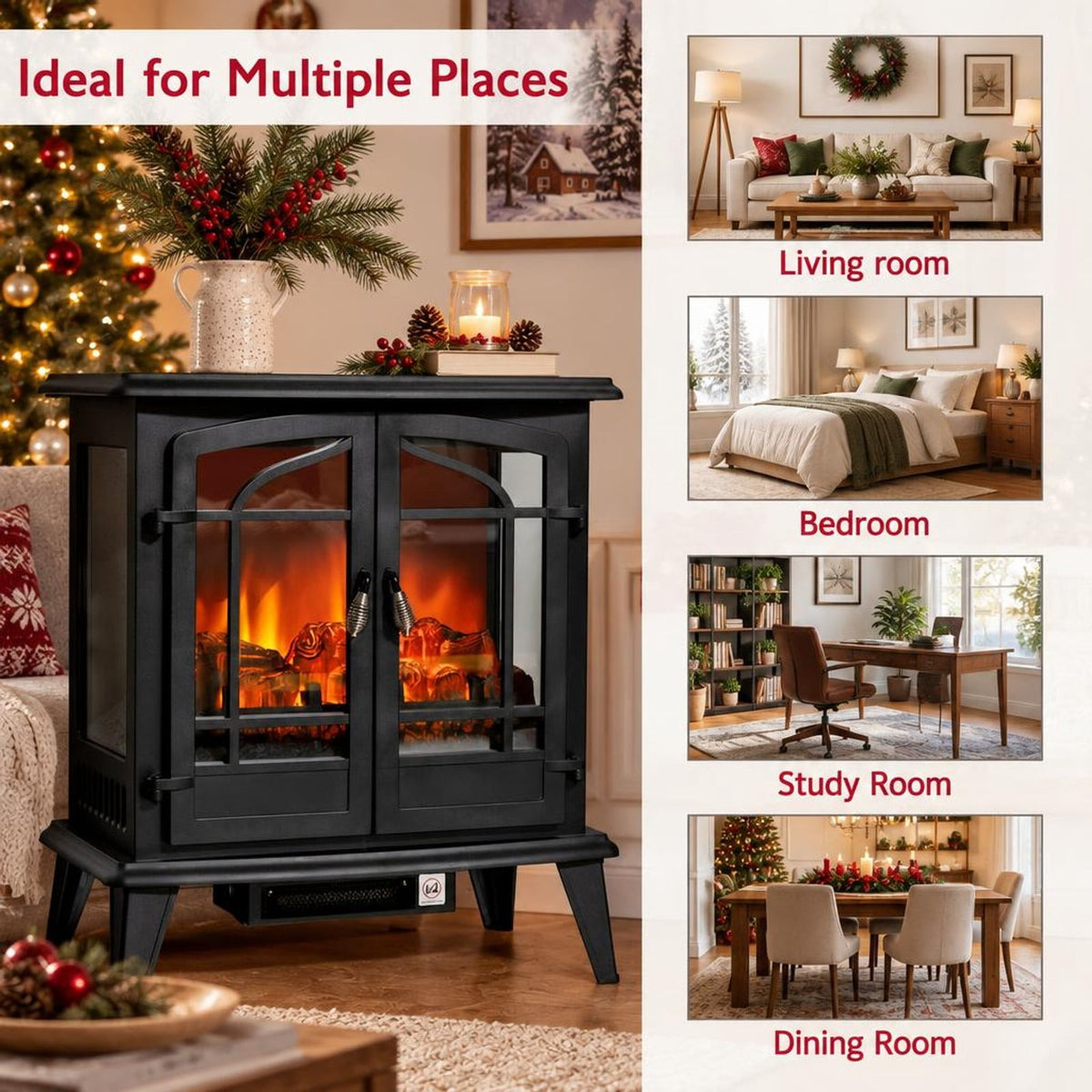 Airfind 25 Inch Freestanding Electric Fireplace Heater with Realistic Flame effect, Iron Frame, 25in x 15in x 28.5in (L x W x H） Footprint, Black