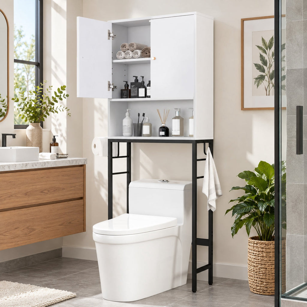 Airfind Over The Toilet Storage Cabinet, with 2 Doors and Adjustable Shelf, ?Metal Particle Board Item weight: 38.5 lbs Frame, White