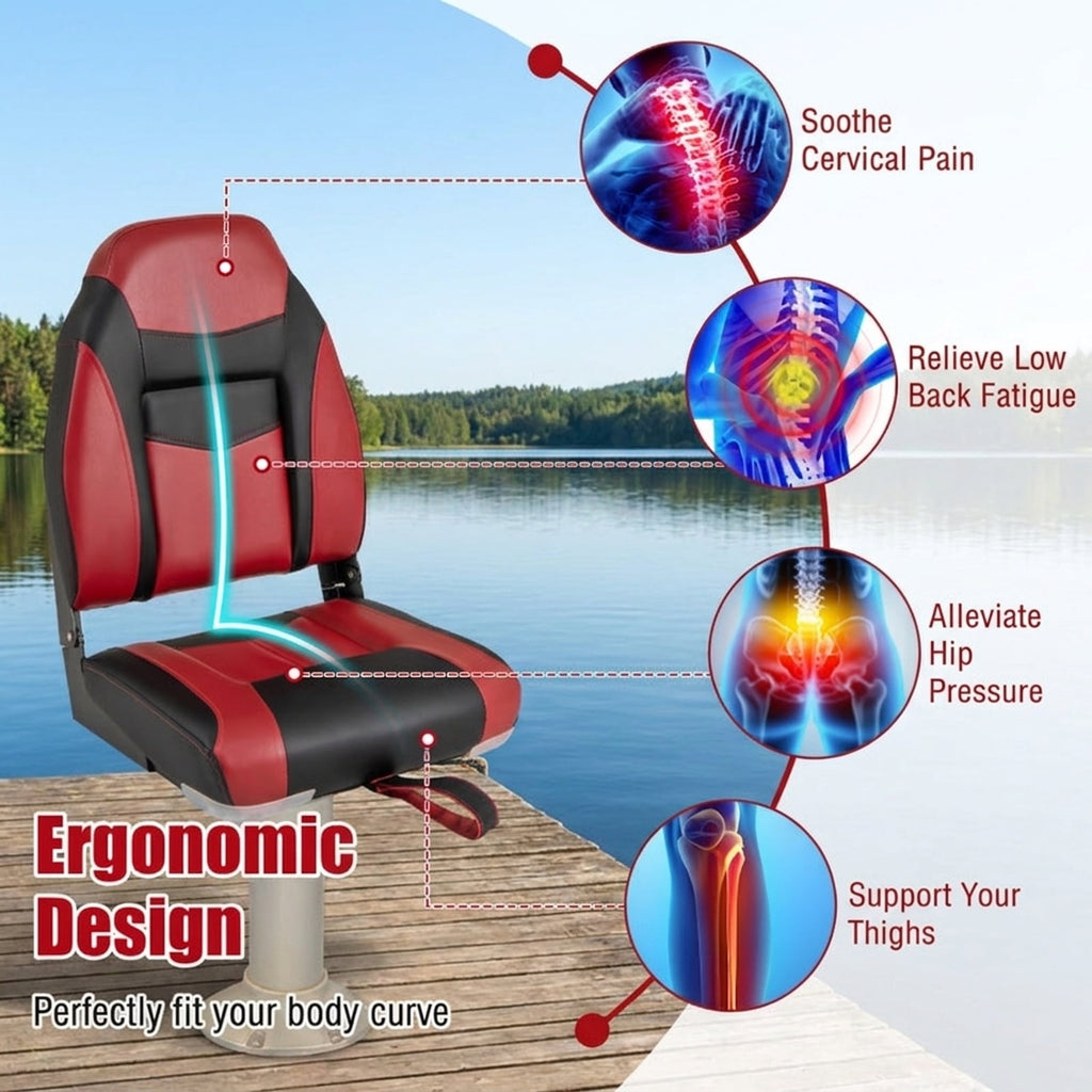 Airfind Folding Boat Seats with High Back Ergonomic Support and Waterproof Cushion for Fishing and Pontoon Boats with Aluminum Hinges, Red