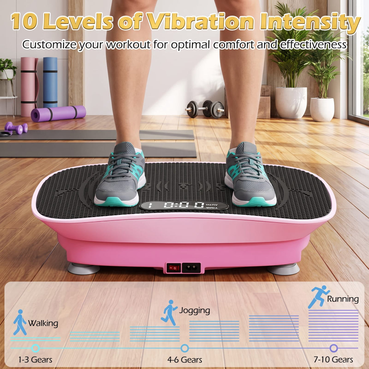 Airfind Vibration Plate Exercise Machine with 10 Speed Levels and Remote for Whole Body Workout Lymphatic Drainage, Pink