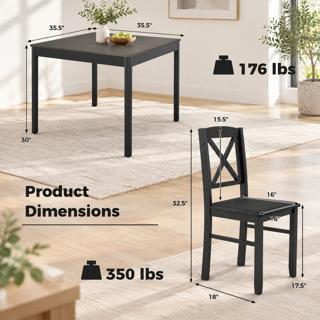 Airfind 3-Piece Dining Table Set Wooden Square Kitchen Table for 2 People, 176 lbs Capacity, MDF Rubber Wood PVC Leather Sponge Plywood Frame, Gray
