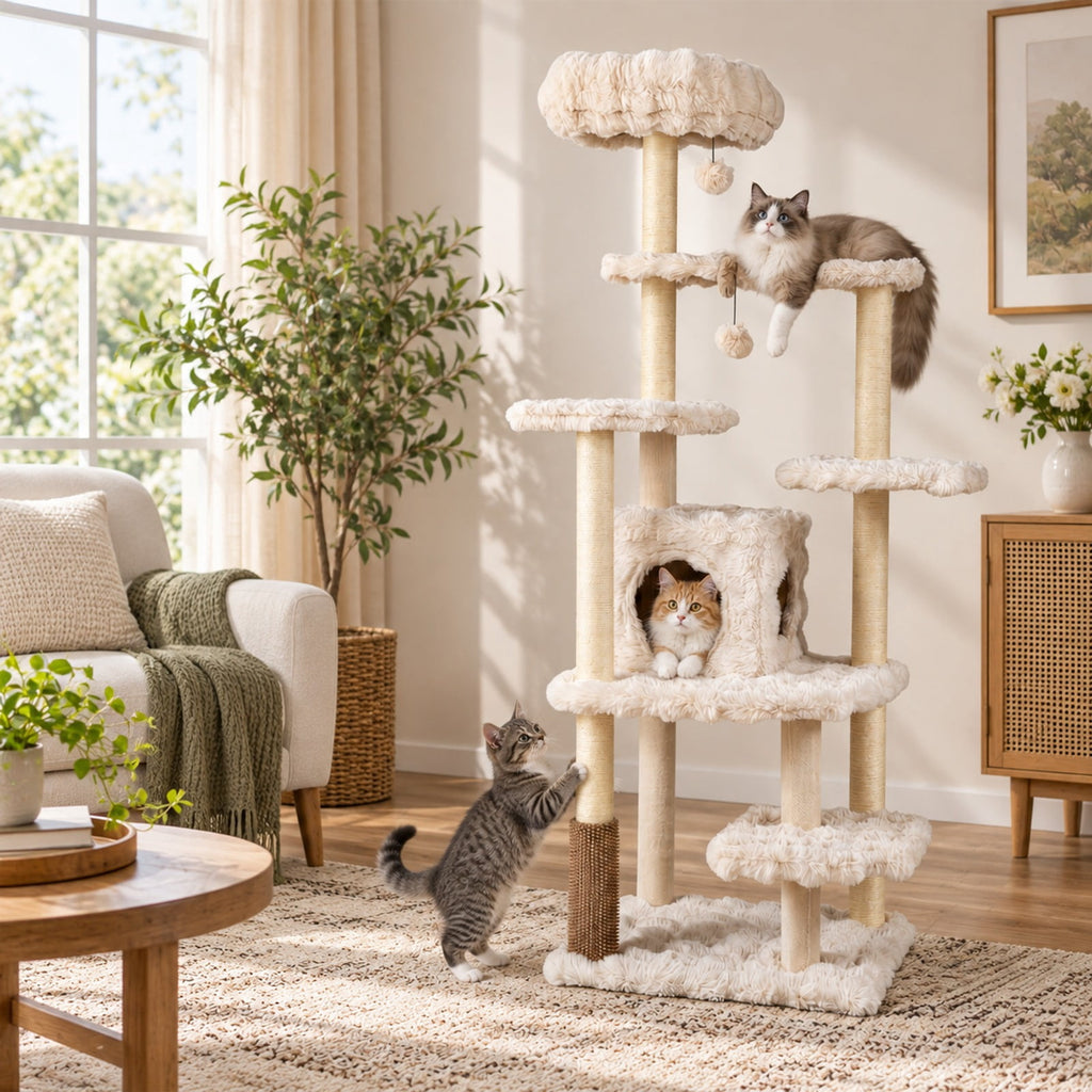 Airfind 67 Inch Multi-level Cat Tree with Large Cat Condo and Padded Perch, 22 lbs Capacity, Polyester Fabric PP Cotton Sisal Engineered Wood Frame