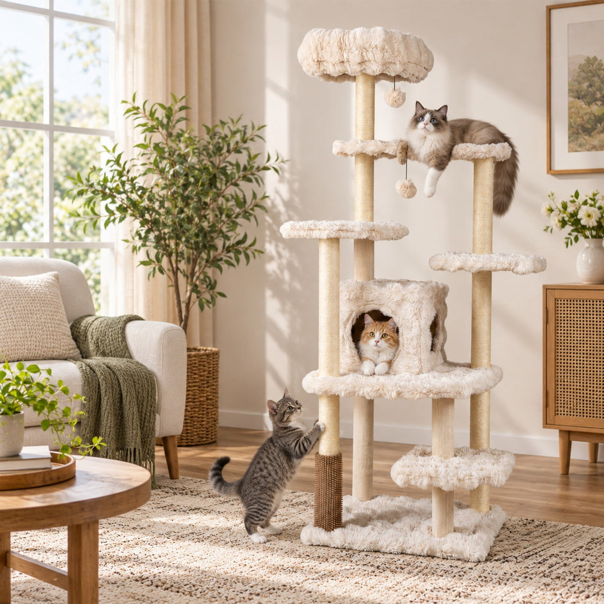 Airfind 67 Inch Multi-level Cat Tree with Large Cat Condo and Padded Perch, 22 lbs Capacity, Polyester Fabric PP Cotton Sisal Engineered Wood Frame