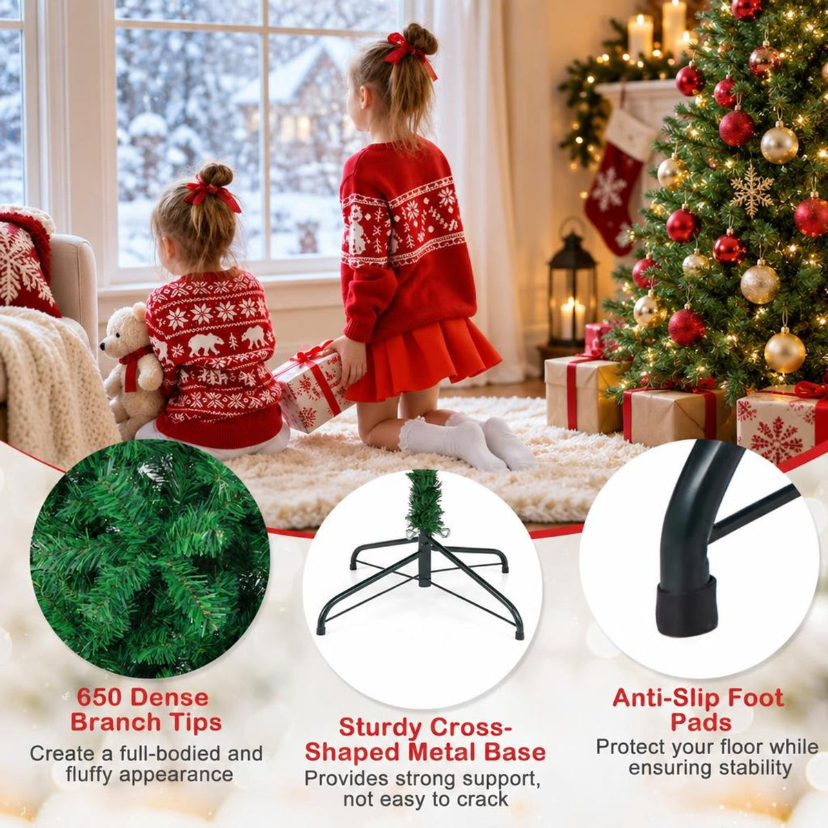 Airfind Artificial PVC Christmas Tree with Solid Metal Stand-6 ft, PVC Blade width: 2.4 Inch Frame, Green The material of stand: Metal