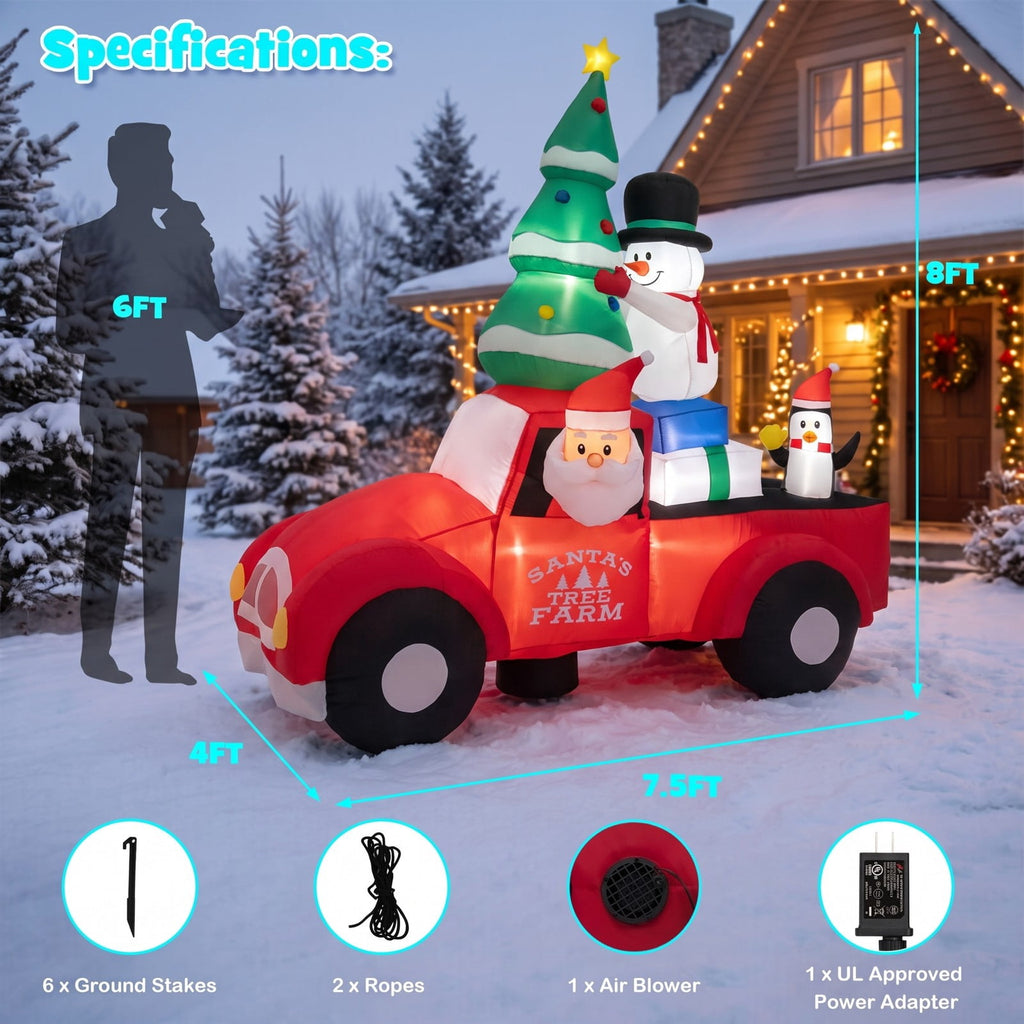 Airfind 8 Feet Wide Inflatable Santa Claus Driving a Car with LED and Air Blower, Polyester Fabric Plastic, 3.1 Inch X 1.6 Inch X 3.1 Inch, Unspecified