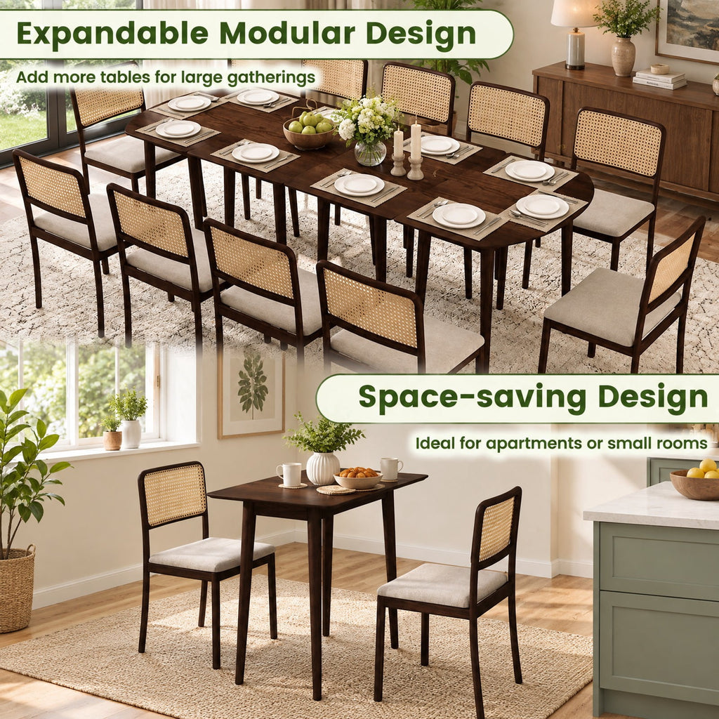 Airfind Extendable Oval Dining Table Set with 2 Half-Round Tables for 4-6 People, 260 lbs Capacity, MDF Rubber Wood Frame, Walnut