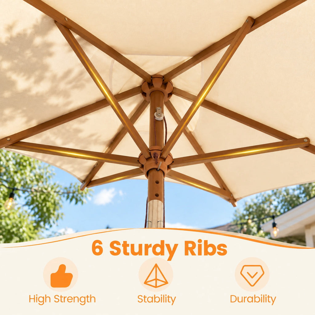 Airfind 7 Feet Outdoor Rectangular Patio Umbrella with 3 Adjustable Heights, Fabric Hardwood Bamboo Frame, 7 x 5.5 x 7.7 ft Umbrella Footprint