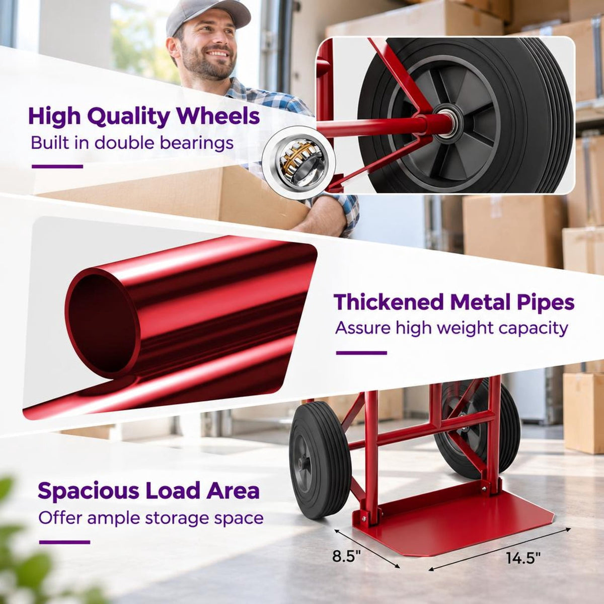 Airfind P-Handle Hand Truck with Foldable Load Plate for Warehouse Garage, 770 lbs Capacity, Metal Frame, 21 x 19 x 52 Footprint, Red