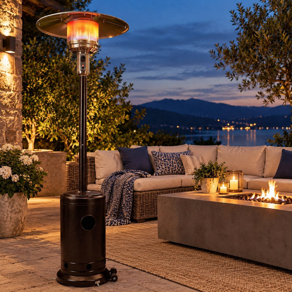 Airfind 50 000 BTU Patio Propane Gas Heater with Stainless Steel Burner, Stainless Steel Metal Aluminum Frame, 32.5in x 86in Footprint, Black