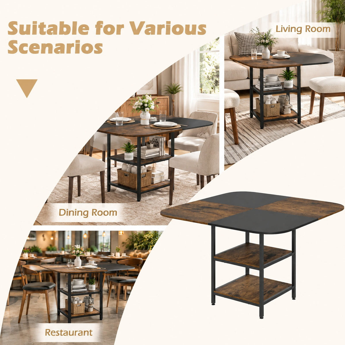 Airfind 47.5 inch Modern Dining Table Square Kitchen Table with Mix-colored Tabletop, 176 lbs Capacity, Engineered Wood Metal Frame, Coffee